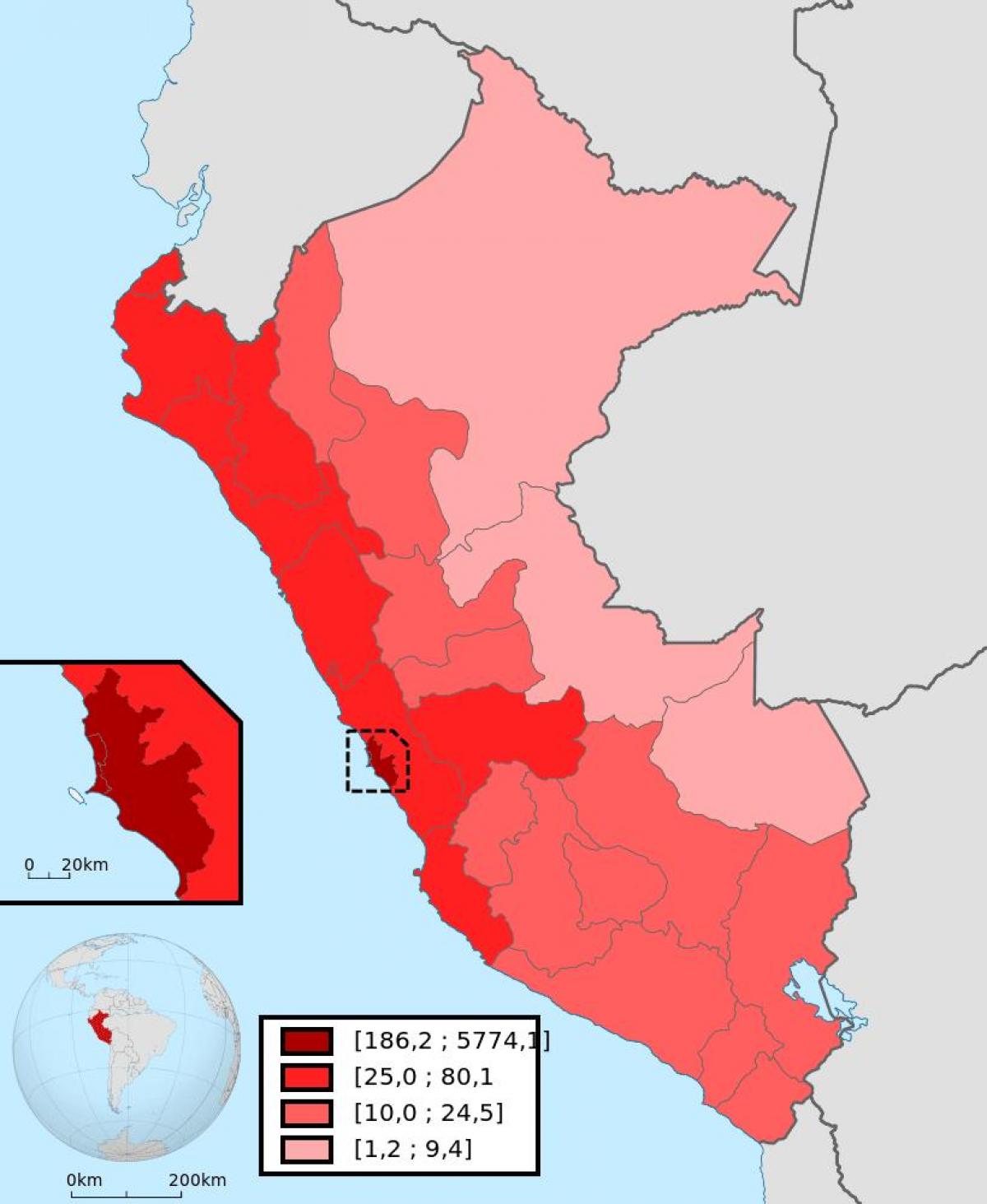 Peru biztanleriaren dentsitatea mapa