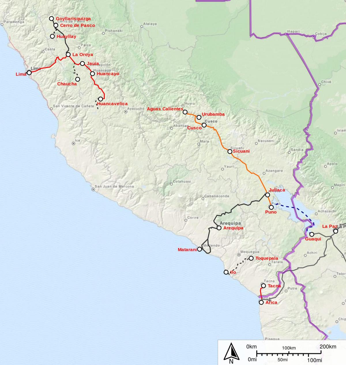 Peru tren mapa